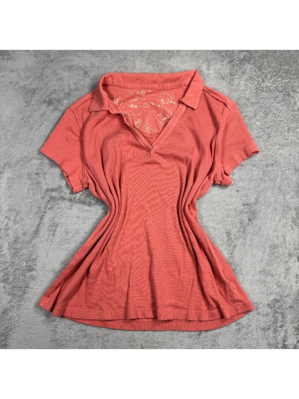 Sonoma Coral Collared Polo Baby Tee Womens Medium Ribbed Summer Preppy Grunge